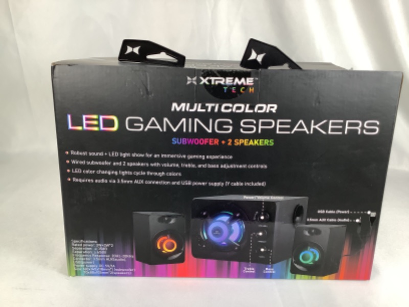 Photo 2 of MULTICOLOR RBG LED GAMING SPEAKERS SUBWOOFER AND 2 SPEAKERS 3.5 MM AUX USB CONNECTIVITY NEW