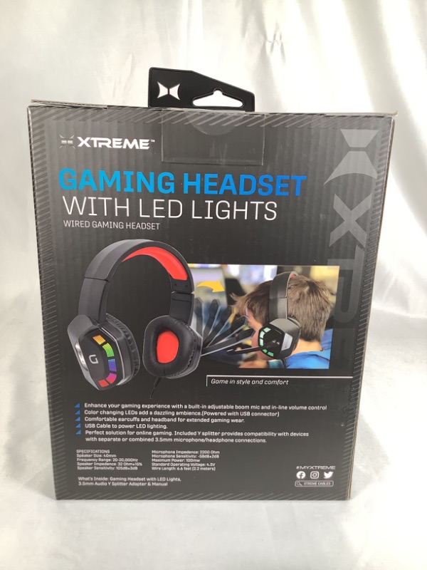 Photo 2 of GAMING HEADSET WITH LID LIGHTS WIRED GAMING HEADSET  360 DEGREE SURROUND SOUND COLOR CHANGING LEDS ADJUSTABLE BOOM MIC COMPATIBLE WITH ANY 3.5MM HEADPHONE MIC JACKS NEW