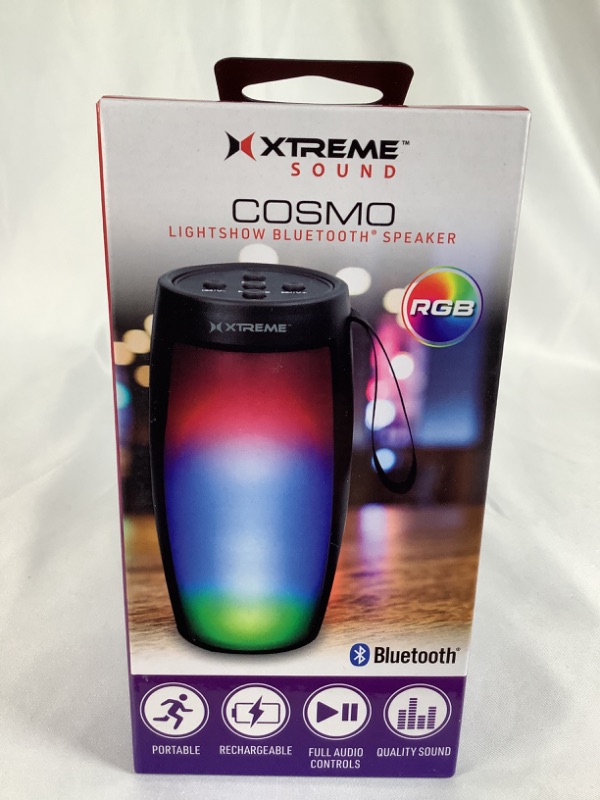 Photo 1 of COSMO LIGHTSHOW BLUETOOTH SPEAKER PORTABLE RECHARGEABLE FULL AUDIO CONTROLS FLASHDRIVE READER MICRO SD CARD READER NEW