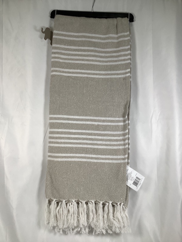 Photo 2 of FEATHER GREY BEIGE KAIDEN WOVEN STRIPE TASSEL TRIM DECORATIVE THROW 100 PERCENT COTTON 50 X 60 NEW 