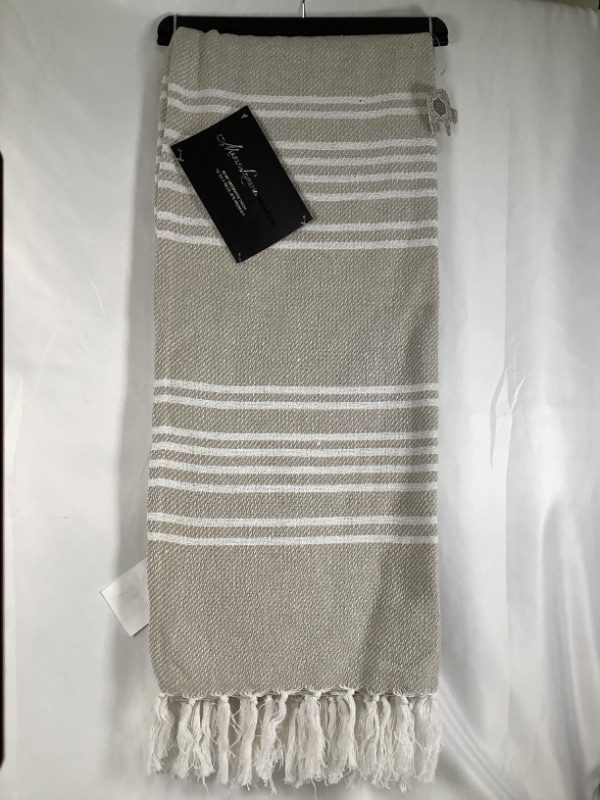 Photo 1 of FEATHER GREY BEIGE KAIDEN WOVEN STRIPE TASSEL TRIM DECORATIVE THROW 100 PERCENT COTTON 50 X 60 NEW 