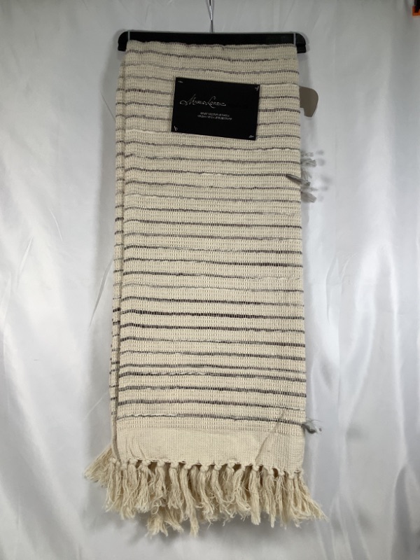 Photo 1 of IVORY GHOST GRAY MACEY WOVEN STRIPE TASSLE TRIM DECORATIVE THROW  COTTON AND ACRTLIC 50 X 60 INCHES NEW