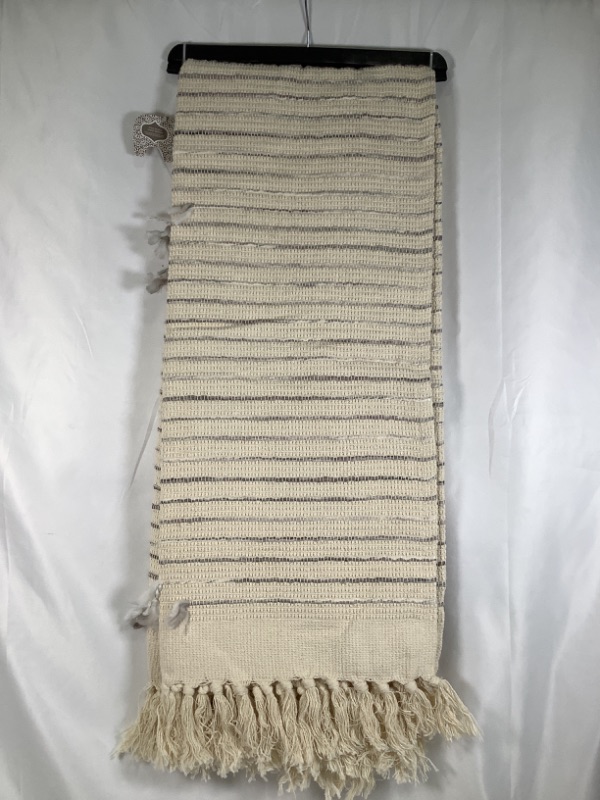 Photo 2 of IVORY GHOST GRAY MACEY WOVEN STRIPE TASSLE TRIM DECORATIVE THROW  COTTON AND ACRTLIC 50 X 60 INCHES NEW