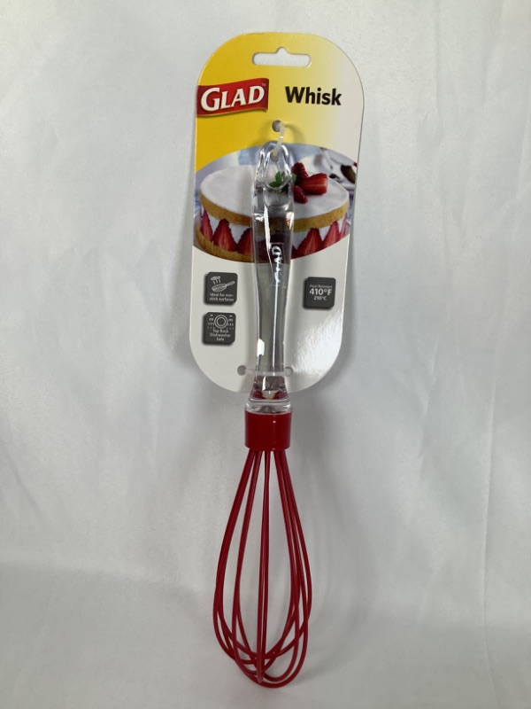 Photo 1 of  RED SILICONE WHISK WITH CLEAR HANDLE IDEAL FOR NON STICK SURFACES TOP RACK DISHWASHER SAFE HEAT RESISTANT UP TO 410 NEW