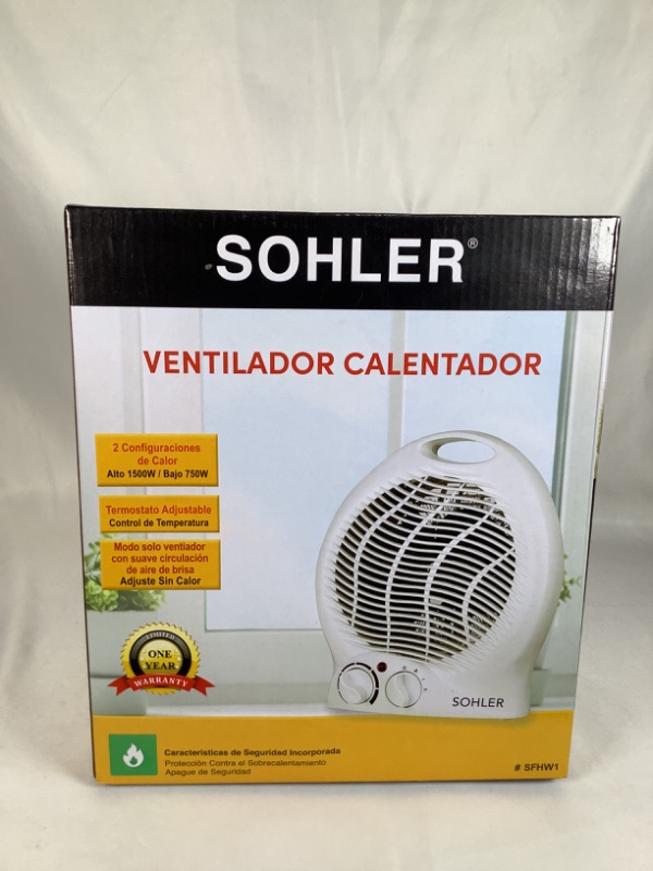 Photo 2 of SOHLER FAN HEATER 2 HEAT SETTINGS ADJUSTABLE THERMOSTAT FAN ONLY MODE WITH GENTAL BREEZE AIR CIRCULATION NEW