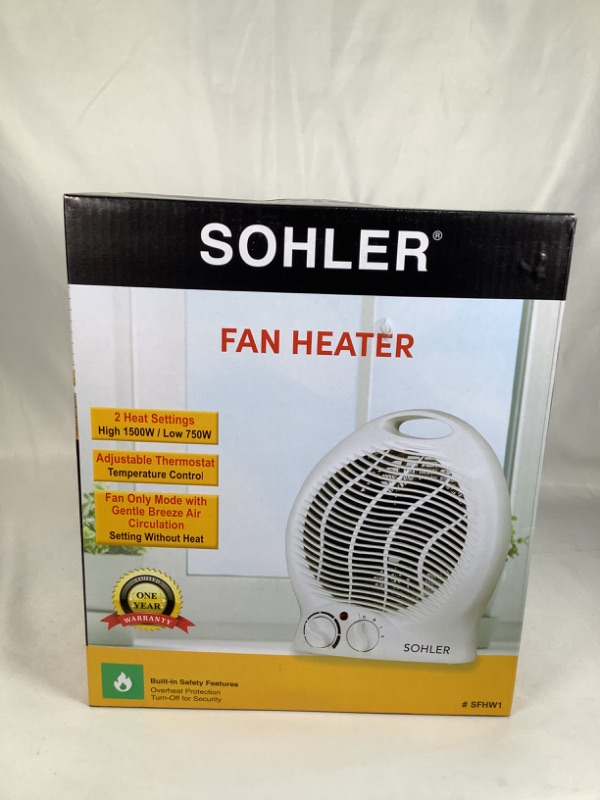 Photo 3 of SOHLER FAN HEATER 2 HEAT SETTINGS ADJUSTABLE THERMOSTAT FAN ONLY MODE WITH GENTAL BREEZE AIR CIRCULATION NEW