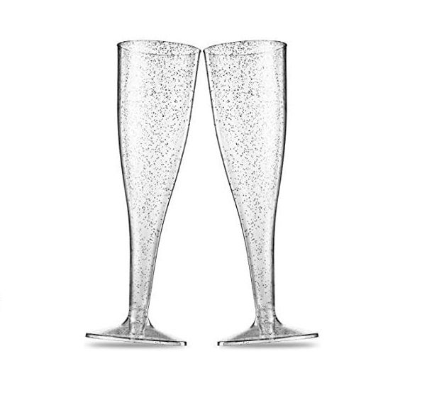 Photo 1 of 30 SILVER GLITTER 5 OUNCE FLUTE STEM GLASSES WITH TONGS NEW