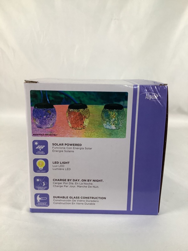 Photo 3 of SOLAR MOSAIC PURPLE GLASS LED JAR LANTERN  5 X 5 X 5 NEW