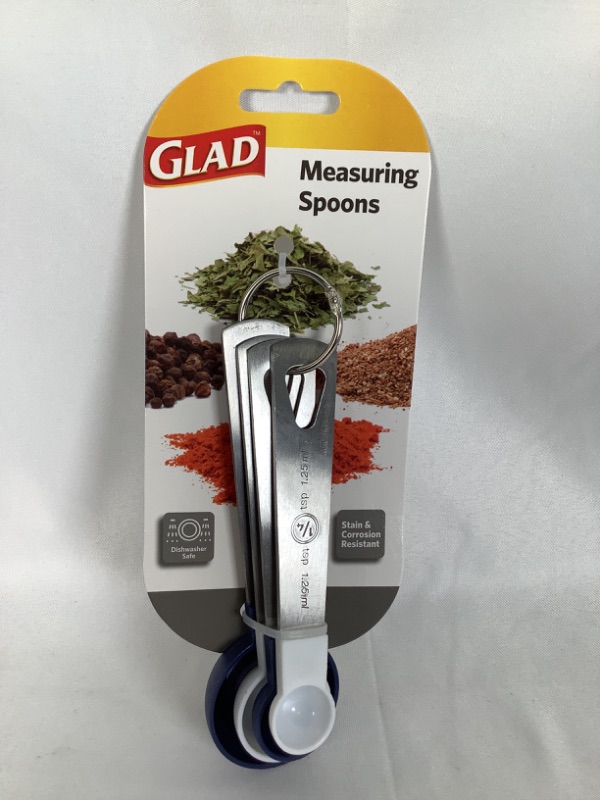 Photo 1 of GLAD BLUE AND WHITE 4 PIECE MEASURING SPOONS DISHWASHER SAFE STAIN AND CORROSION RESISTANT NEW