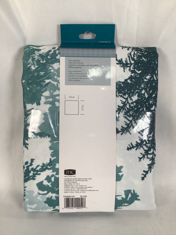 Photo 2 of FABRIC SHOWER CURTAIN TREELINE BLUE/GREEN 12 BUTTON HOLES MACHINE WASHABLE  NEW