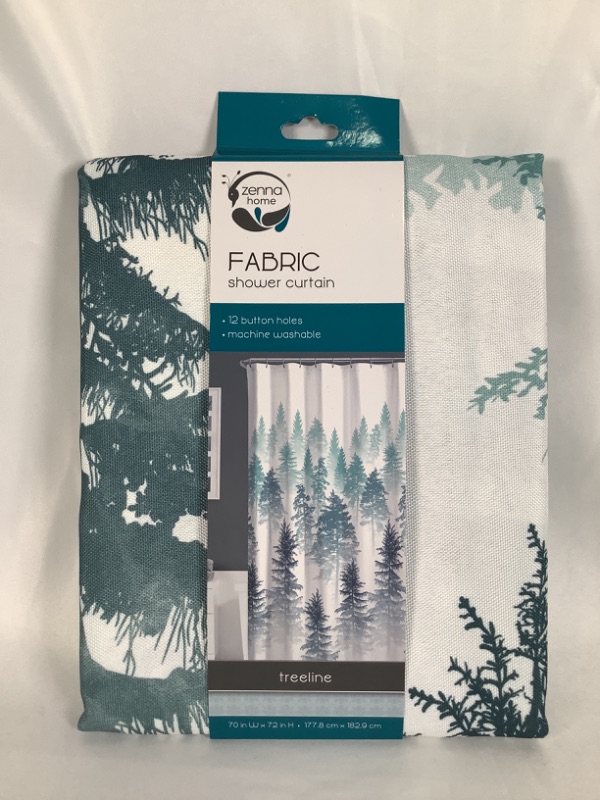 Photo 1 of FABRIC SHOWER CURTAIN TREELINE BLUE/GREEN 12 BUTTON HOLES MACHINE WASHABLE  NEW