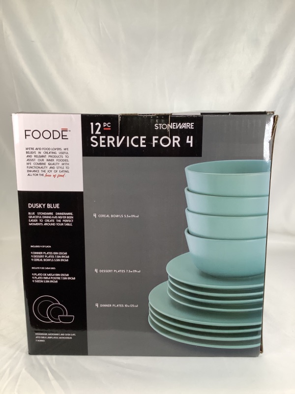 Photo 2 of 12 PEICE SERVICE FOR 4 DINNING SET COLOR DUSTY BLUE 4 DINNER PLATES 4 DESSERT PLATES 4 CEREAL BOWLS NEW