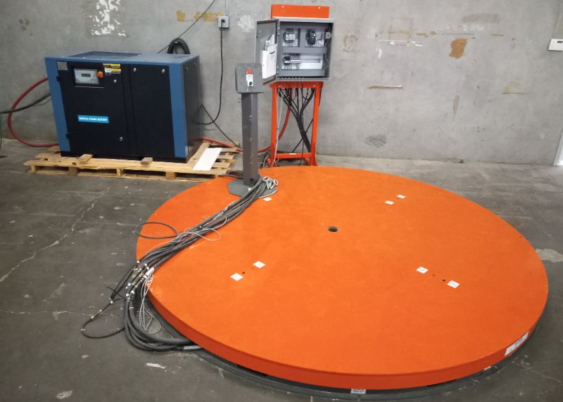 Photo 1 of ALIGN CUSTOM HEAVY DUTY MECHANICAL TURNTABLE 16,000LB MAX CAP. MODEL B22-0035 120” DIA. W CONTROL PANEL & KAISHAN SCREW AIR COMPRESSOR MODEL KRSD -25-115