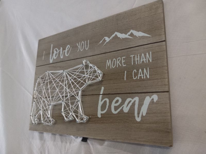 Photo 2 of LOVE YOU MORE THAN I CAN BEAR STRING ART WOOD PANEL SIGN 12” X 8.5”