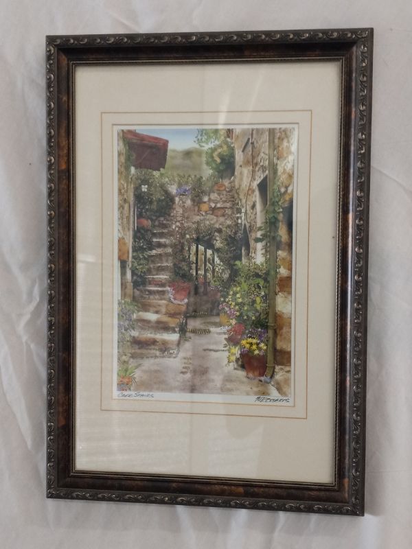Photo 1 of CAFE STAIRS FRAMED ARTWORK SIGNED BY MARTIN ROBERTS SOUTH OF FRANCE 13” X 19”
