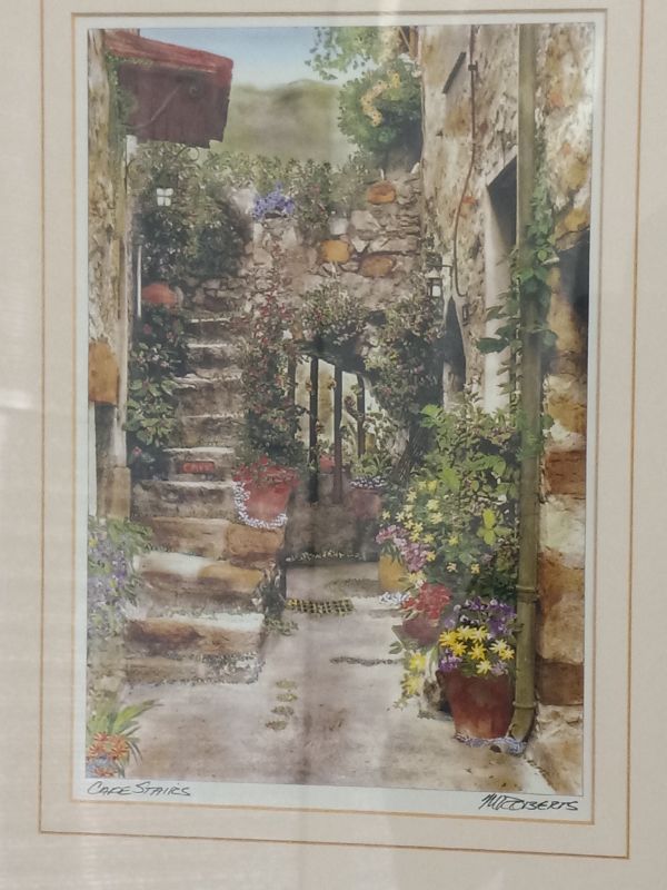 Photo 2 of CAFE STAIRS FRAMED ARTWORK SIGNED BY MARTIN ROBERTS SOUTH OF FRANCE 13” X 19”