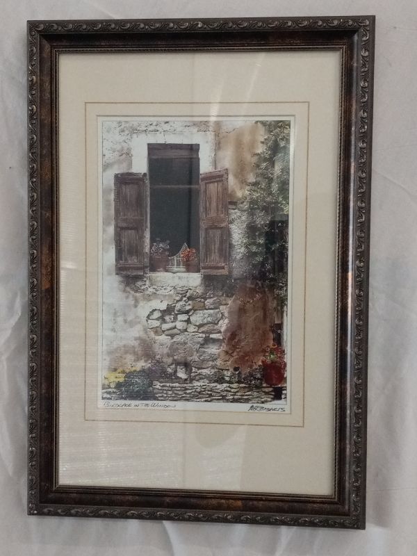 Photo 1 of BIRDCAGE IN THE WINDOW FRAMED ARTWORK SIGNED BY MARTIN ROBERTS SOUTH OF FRANCE 13” X 19”