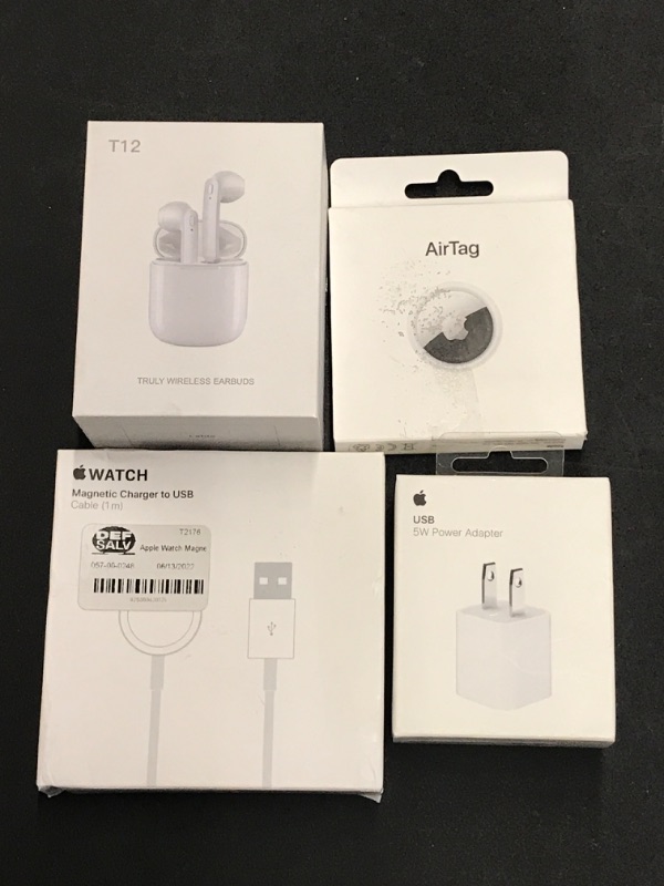 Photo 1 of APPLE ACCESSORIES AIR TAG , APPLE WATCH CHARGER ,POWER ADAPTER & TRULY WIRELESS EARBUDS