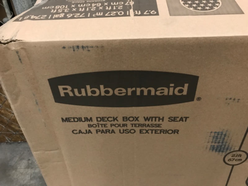 Photo 5 of RUBBERMAID MEDIUM DECK BOX WITH SEAT 72.5 GALLON 26” x 26”x 42” RETAILS FOR $110 