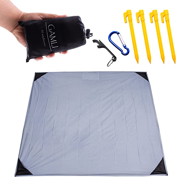 Photo 1 of GAMLI COMPACT POCKET BLANKET SANDPROOF WATERPROOF PUNCTURE RESISTANT SECURE POCKET WITH ZIPPER CAMPING BEACH FESTIVAL FITS 4 PEOPLE 55 X 60 BLACK COLOR NEW 