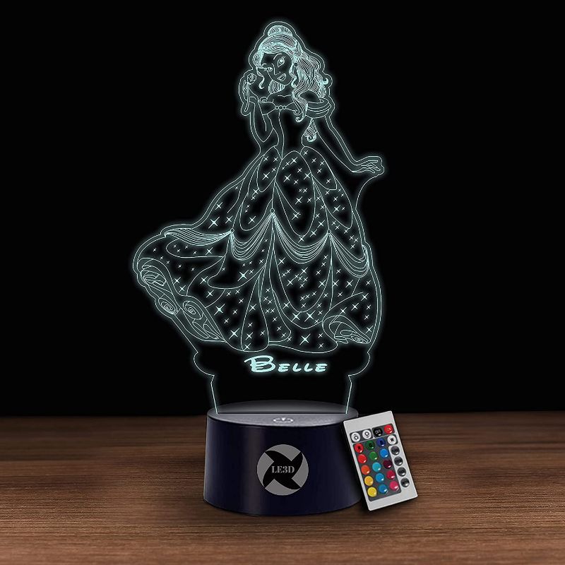 Photo 2 of BELLE WIRELESS 3D OPTICAL ILLUSION NIGHT LIGHT 16 COLORS 2 MODES DOE NOT OVERHEAT USES 3 AA BATTERIES OR CHARGE WITH USB NEW 
