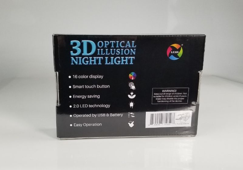 Photo 4 of  WIRELESS 3D OPTICAL ILLUSION NIGHT LIGHT 16 COLORS 2 MODES DOE NOT OVERHEAT USES 3 AA BATTERIES OR CHARGE WITH USB NEW 