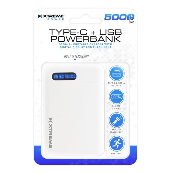 Photo 1 of 5000 MAH TYPE C AND USB POWER BANK WITH BUILT-IN FLASHLIGHT  AND RECHARGEABLE WITH CABLE NEW