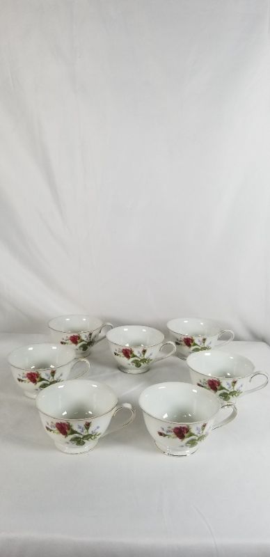 Photo 2 of 7 OFF WHITE CHINA TEA CUPS WITH FLORAL DESIGN USED 