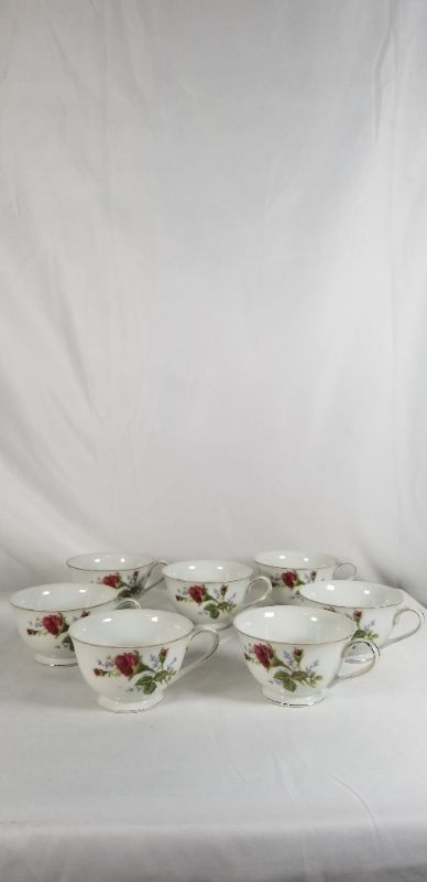 Photo 3 of 7 OFF WHITE CHINA TEA CUPS WITH FLORAL DESIGN USED 