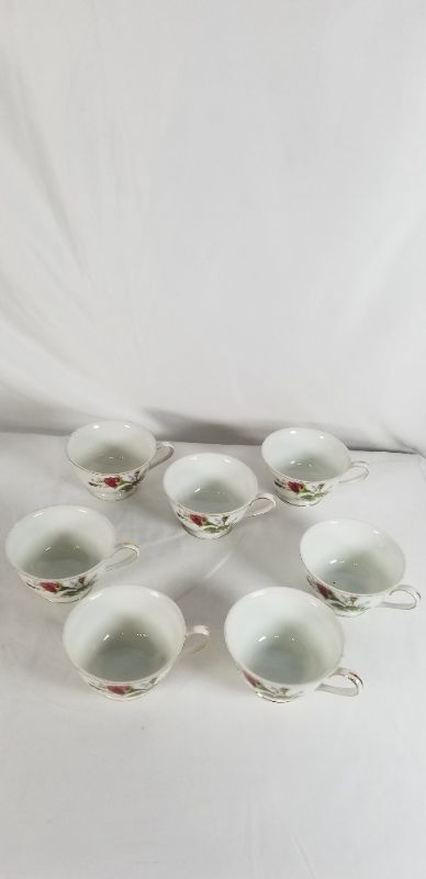 Photo 4 of 7 OFF WHITE CHINA TEA CUPS WITH FLORAL DESIGN USED 