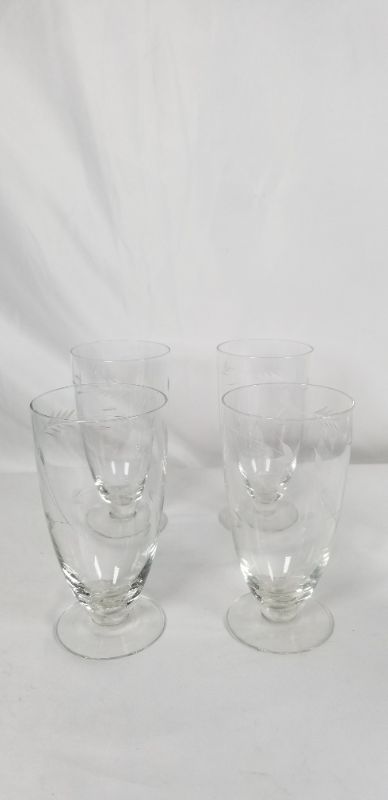 Photo 3 of 4 PIECE CLEAR 6INCH  WINE GLASS WITH EMBOSSED LEAF DESIGN