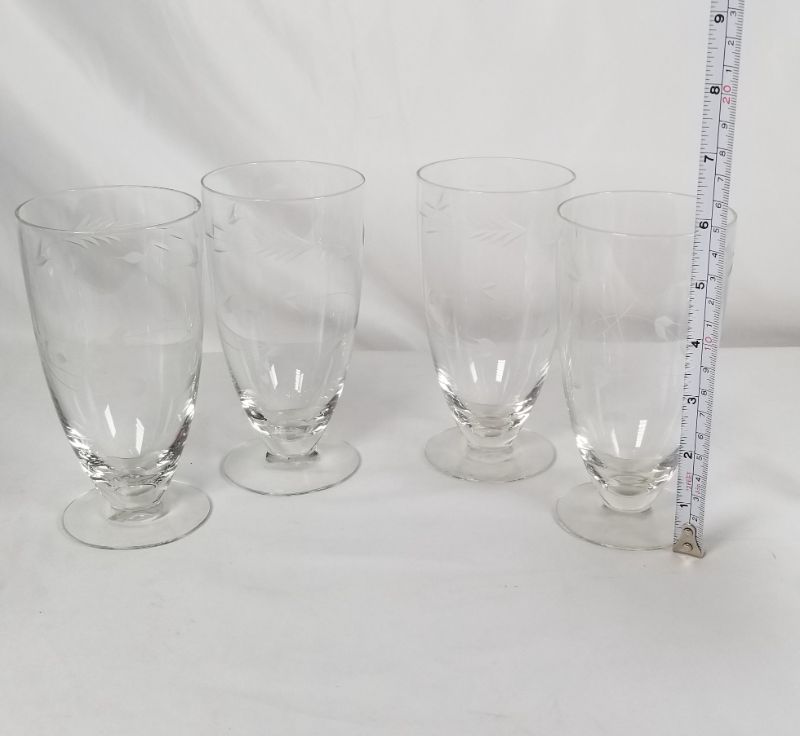 Photo 2 of 4 PIECE CLEAR 6INCH  WINE GLASS WITH EMBOSSED LEAF DESIGN