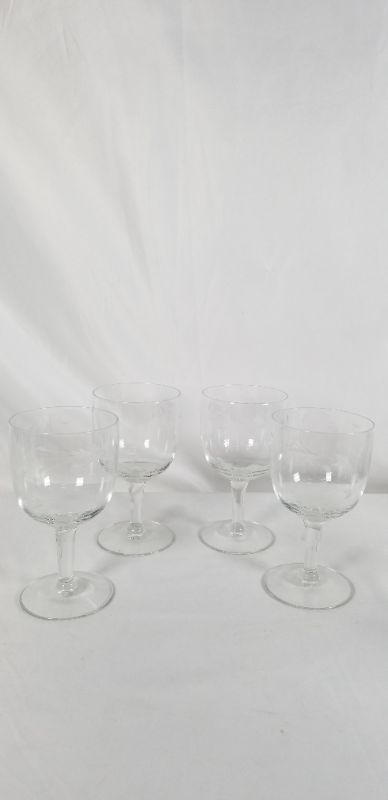 Photo 1 of 4 PIECE CLEAR 6INCH  WINE GLASS WITH EMBOSSED LEAF DESIGN