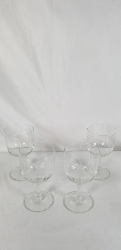 Photo 2 of 4 PIECE CLEAR 6INCH  WINE GLASS WITH EMBOSSED LEAF DESIGN