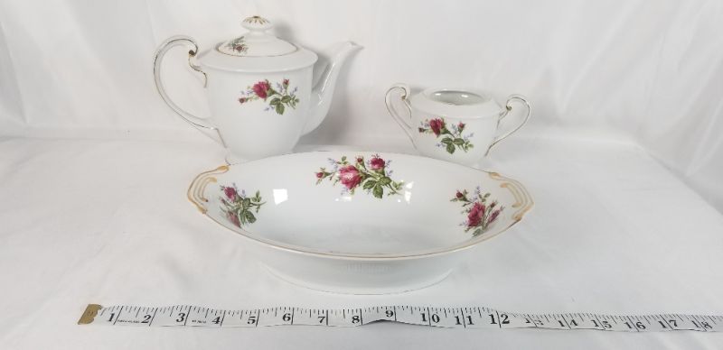 Photo 2 of 3 PIECE TEA TIME SET OFF WHITE COLOR WITH ROSE DESIGN USED 