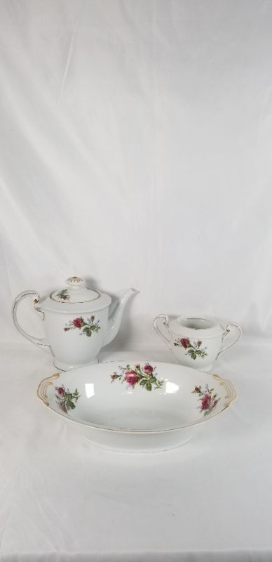 Photo 1 of 3 PIECE TEA TIME SET OFF WHITE COLOR WITH ROSE DESIGN USED 