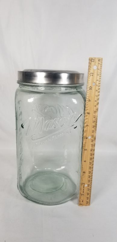 Photo 2 of LARGE MASON JAR WITH METAL LID 159OZ  USED