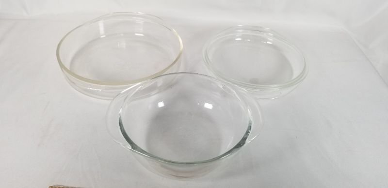 Photo 1 of 3 PIECE THICK GLASS SERVING BOWLS USED