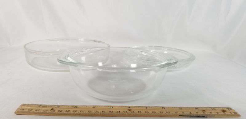 Photo 2 of 3 PIECE THICK GLASS SERVING BOWLS USED