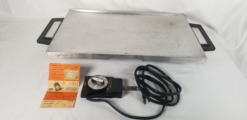 Photo 1 of VINTAGE PRESTO CONTROL MASTER GRIDDLE WITH GLASS  SILDE OUT DRIP TRAY FOR GREASELESS COOKING USED