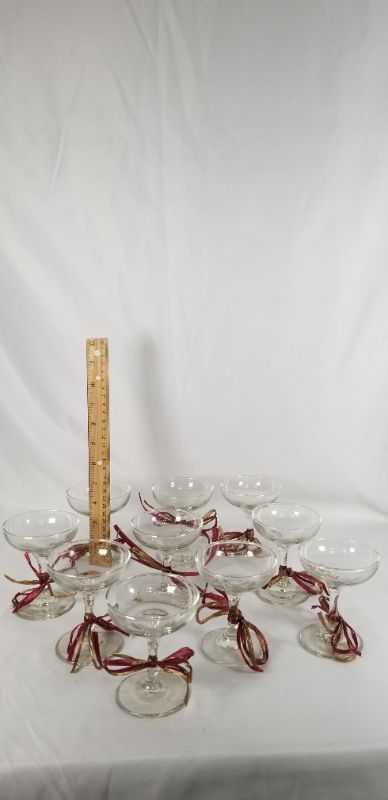 Photo 3 of 10 PIECE SMALL WINE GLASS SET WITH A BURGANDY/GOLD BOW  USED 
