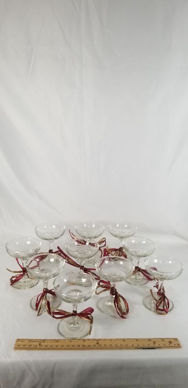 Photo 2 of 10 PIECE SMALL WINE GLASS SET WITH A BURGANDY/GOLD BOW  USED 
