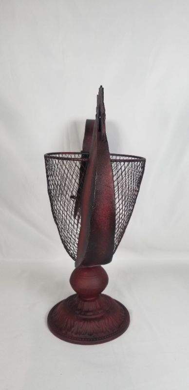 Photo 3 of RUSTIC DARK RED MESH METAL ROOSTER CONATINER TO HOLD FRUIT OR OTHER ITEMS AROUNFD THE HOUSE 12.5 X 6.25 X 15H INCHES NEW