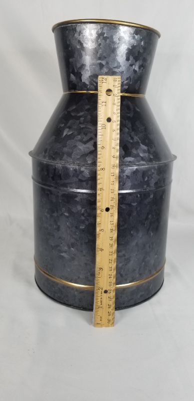 Photo 3 of GALVANIZED METAL FLOWER BUCKET BLACK/GOLD COLORDED WITH WOOD HANDLE 15H INCHES NEW