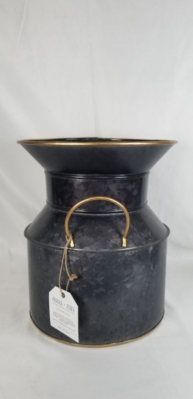 Photo 2 of GALVANIZED METAL BUCKET BLACK/GOLD COLORDED WITH HANDLES ON EACH SIDE 12H INCHES NEW