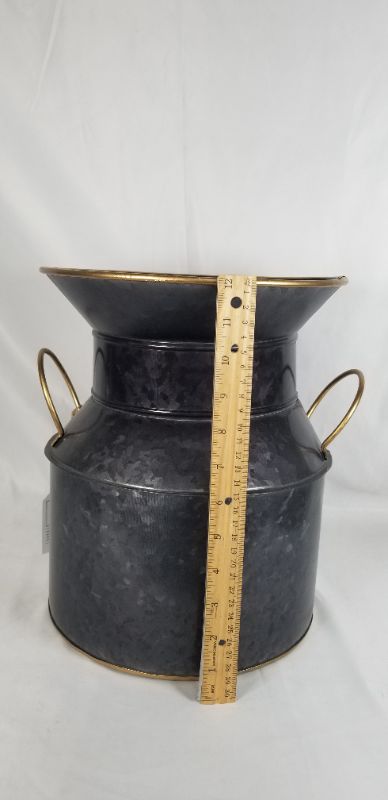 Photo 4 of GALVANIZED METAL BUCKET BLACK/GOLD COLORDED WITH HANDLES ON EACH SIDE 12H INCHES NEW