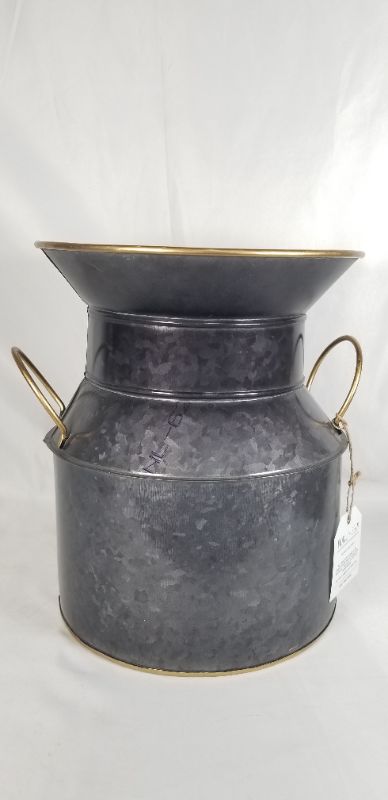 Photo 1 of GALVANIZED METAL BUCKET BLACK/GOLD COLORDED WITH HANDLES ON EACH SIDE 12H INCHES NEW