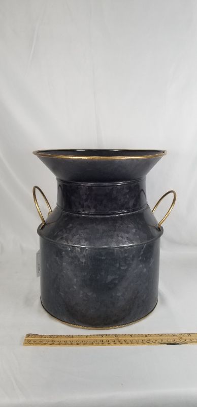 Photo 3 of GALVANIZED METAL BUCKET BLACK/GOLD COLORDED WITH HANDLES ON EACH SIDE 12H INCHES NEW