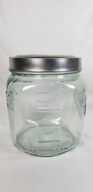 Photo 4 of THICK GLASS MASON JAR WITH METAL LID 93 OZ USED 