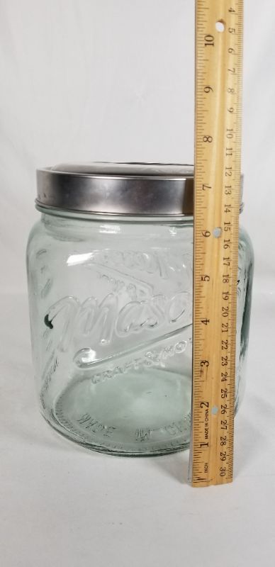 Photo 3 of THICK GLASS MASON JAR WITH METAL LID 93 OZ USED 